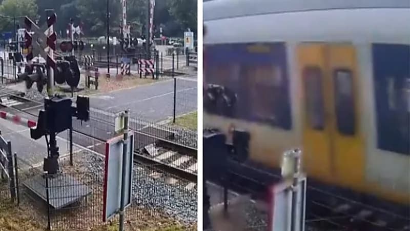 شاهد.. امرأة كادت تلقي حتفها على سكة حديد وتهرب في آخر لحظة