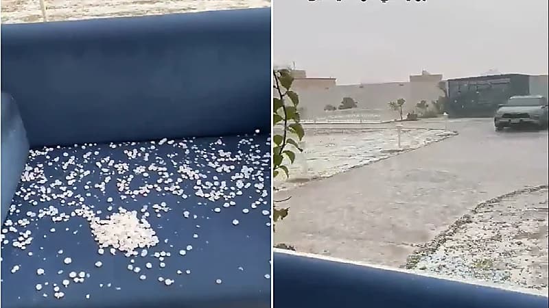 فيديو .. تساقط كثيف لحبات البرد في المزاحمية