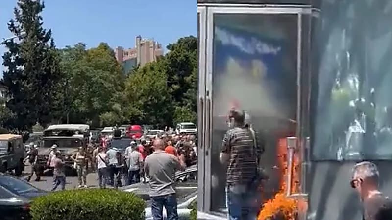 مودعون لبنانيون يحطمون واجهات المصارف لعدم تمكنهم من سحب أموالهم .. فيديو