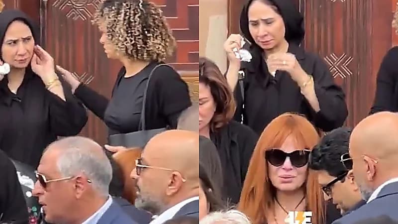 كارول سماحة تدخل في نوبة بكاء خلال تشييع جنازة زوجها.. فيديو