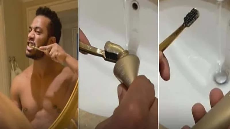 شاهد.. محمد رمضان يستفز الجمهور بمعجون أسنان من ذهب