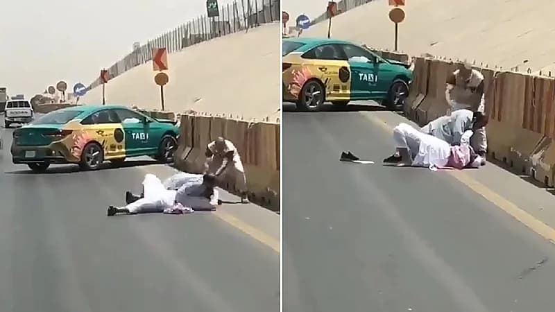 شاهد .. سائق يطرح رجل مسن أرضا على أحد الطرق العامة