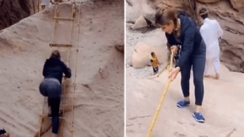 بالفيديو.. لورين عيسى تصعد منطقة جبلية في جازان