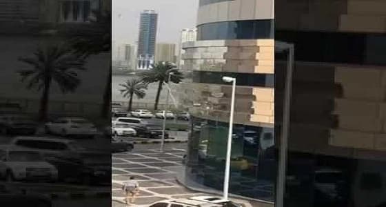 بالفيديو..موجة رياح قوية تسقط الناس أرضا بالإمارات