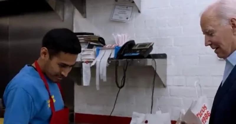 بالفيديو.. بايدن يشتري وجبه ويترك ثمنها وثمن وجبة أخرى تخرج مجانًا