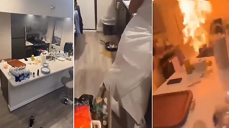 بالفيديو .. شاب يتسبب في اشتعال النيران أثناء إعداده لوجبة الإفطار