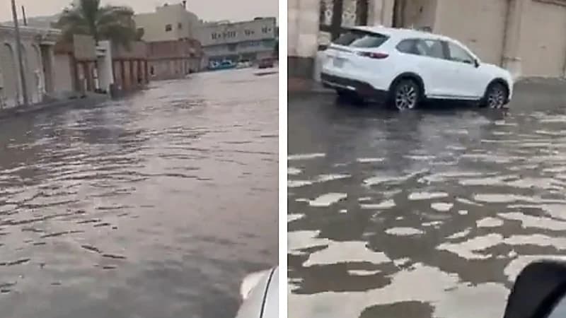 أمطار غزيرة تجتاح شوارع الدمام..فيديو