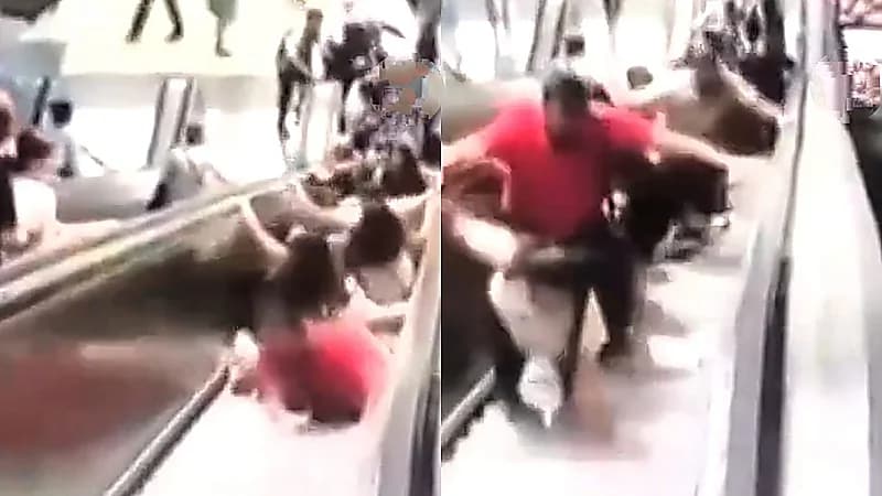 إصابة 11 شخص بسبب عطل مفاجي في سلم كهربائي .. فيديو