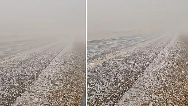 البرَد يغطي طريق حائل ورفحاء .. فيديو
