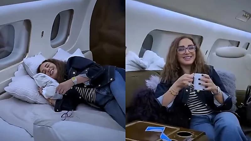 أنغام تستريح على سريرها داخل طائرتها الخاصة خلال رحلتها للرياض .. فيديو