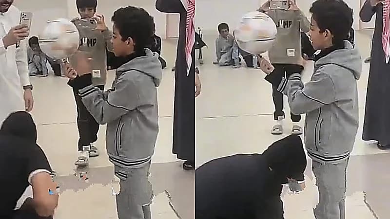 موقف أبوي من معلم يربط حذاء طالبه لحمايته  ..  فيديو