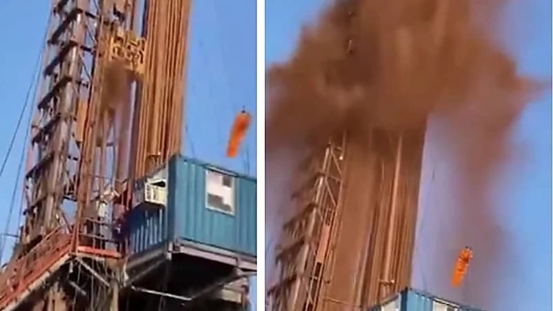 نجاة عمال من موت محقق أثناء حفر بئر نفطية في العراق .. فيديو