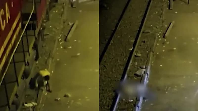 رجل مخمور ينجو بأعجوبة من موت محقق .. فيديو