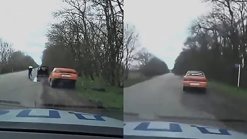 مطلوب يهرب بنصف سيارة بعد مطاردة مثيرة .. فيديو