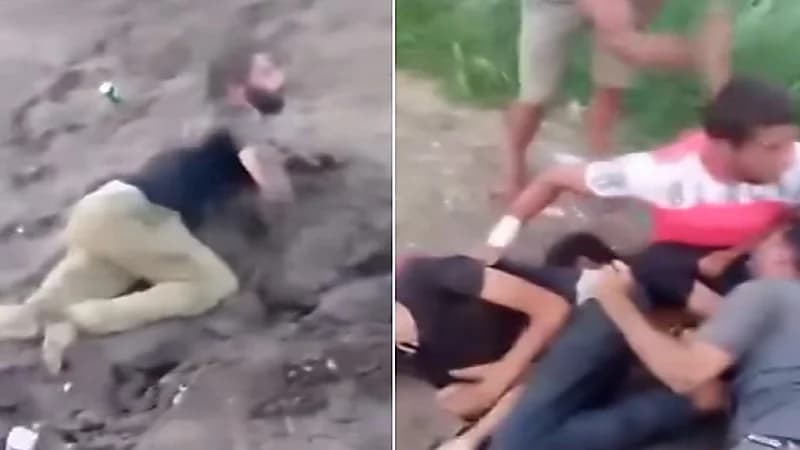 لقطات صادمة لشبان ينامون في ترعة ويدفنون رؤوسهم في الوحل .. فيديو