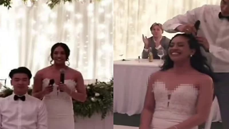 بالصور.. عروس وزوجها يدعمان والدتها المصابة بالسرطان بحلاقة رأسهما