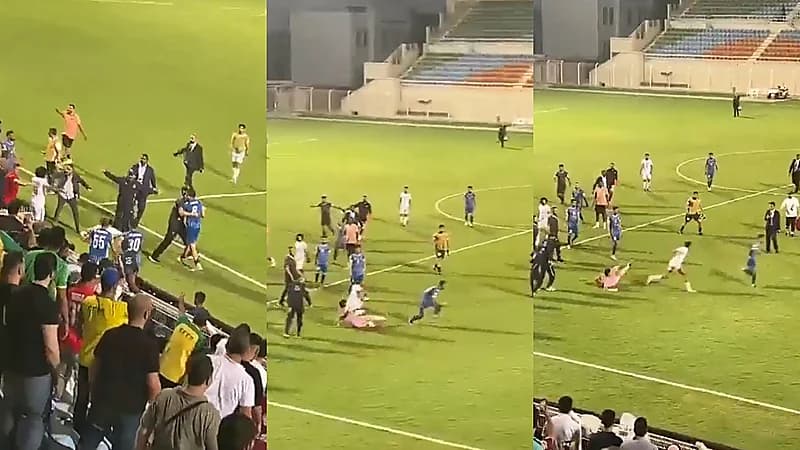 شاهد..اشتباكات وتبادل ضرب بين لاعبي الكويت وجبلة السوري