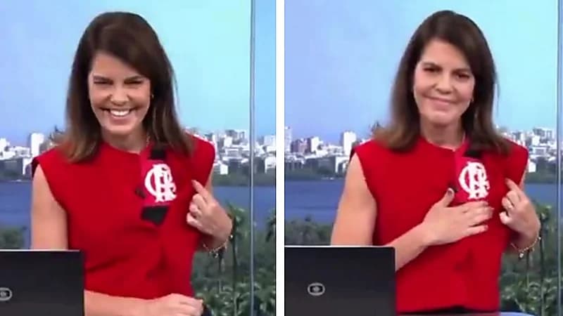 مذيعة برازيلية تفاجأ المشاهدين بشعار فلامينغو على الهواء .. فيديو