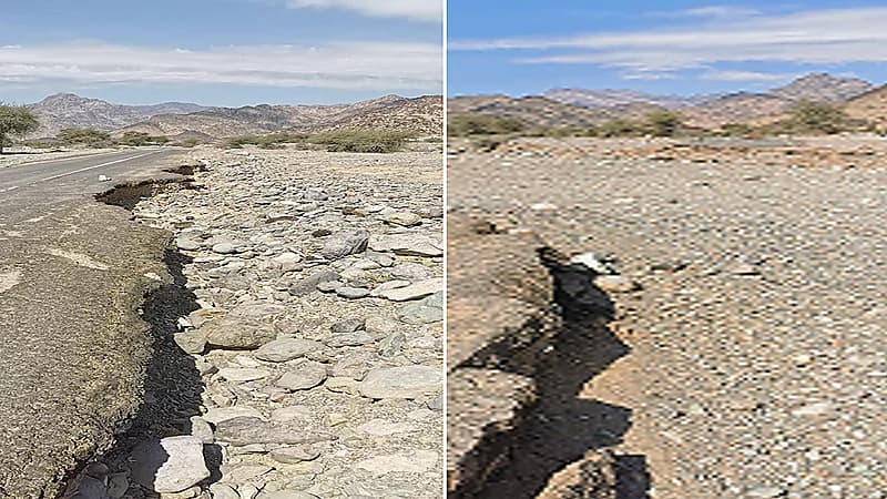 طريق المنشار بمحافظة وادي الفرع خطر يهدد عابريه ومناشدات بإنهاء المعاناة.. صور