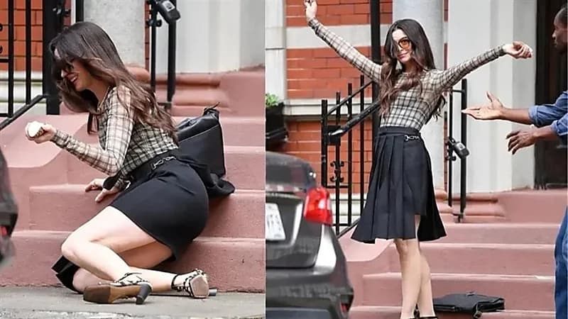 سقوط آن هاثاواي أثناء تصوير فيلمها.. فيديو