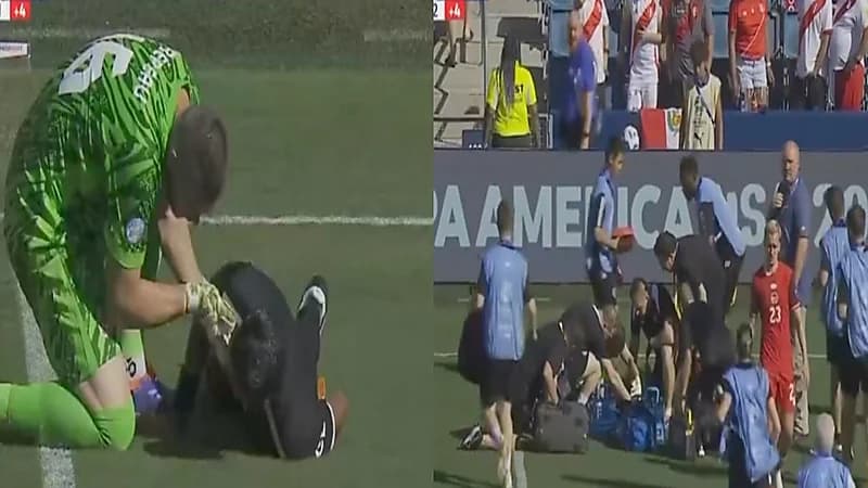 سقوط الحكم المساعد في مباراة كندا وبيرو بسبب ارتفاع درجات الحرارة .. فيديو