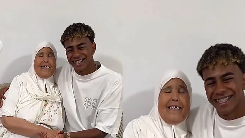 أول ظهور للامين يامال مع جدته المغربية وهي تحتضنه .. فيديو