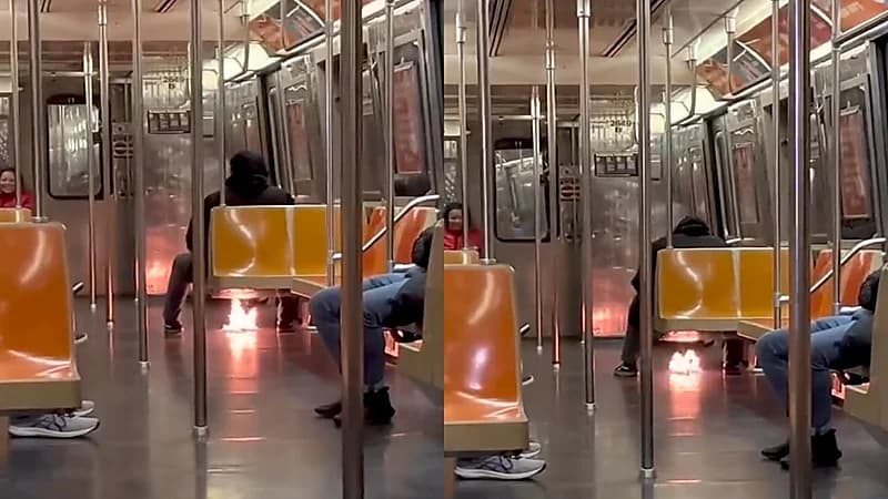 بالفيديو.. موجة الصقيع بأمريكا تدفع راكبا لإشعال النيران أسفل مقعده