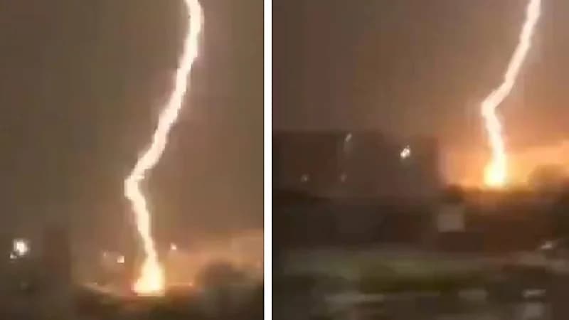 لحظة ضرب صاعقة قوية الأرض في أبوظبي .. فيديو