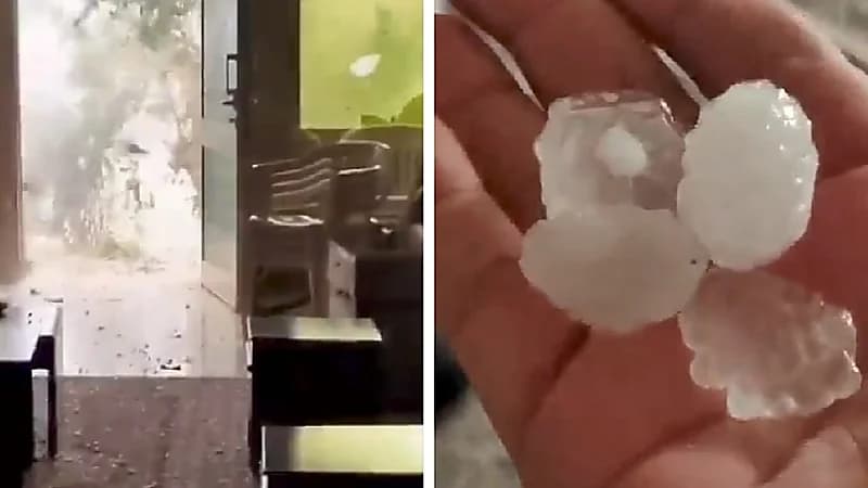 البرد يحطم الزجاج ويقتحم أحد المجالس في الصفرة .. فيديو